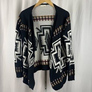 Freeway Small Wool Blend Tribal Hi-Low Knit Waterfall Cardigan Sweater Buttery